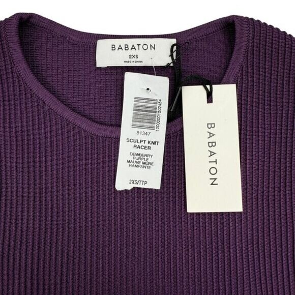 NWT BABATON Aritzia Sculpt Knit Racer Cropped Tank Size 2XS Dewberry Purple - Picture 7 of 9